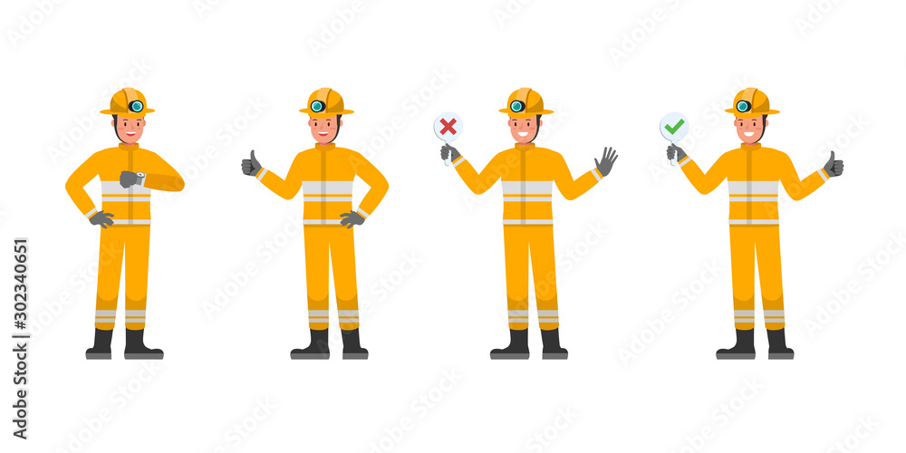 Poster firefighter character vector design. presentation in various action. no4