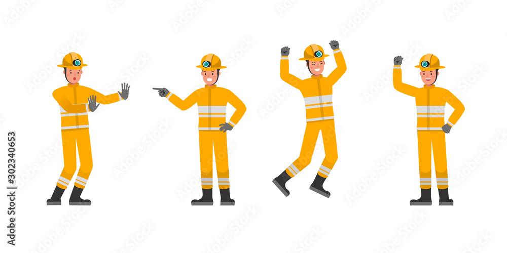Poster firefighter character vector design. presentation in various action. no3