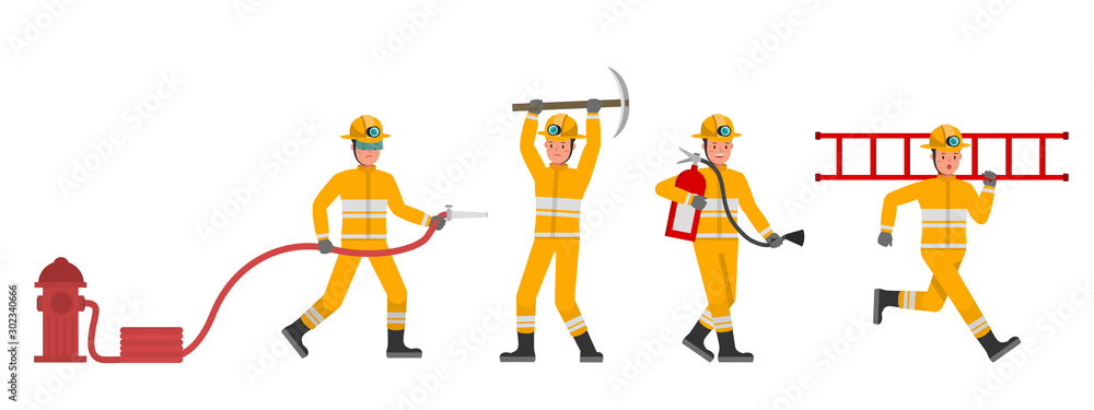 Poster firefighter character vector design. presentation in various action. no6