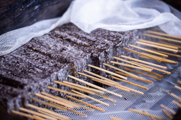Pork blood cake is a kind of Taiwanese food made from rice and blood. It is usually sold at a food...