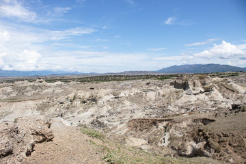 Tatacoa Desert White Sand Landscape with clouds and blue sky
