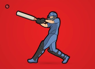 Cricket batsman sport player action cartoon graphic vector