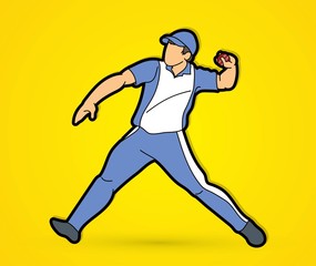Fototapeta na wymiar Cricket bowler sport player action cartoon graphic vector