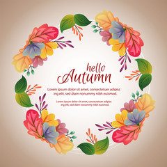 circle autumn frame with unique colored leaves