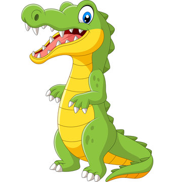 Cartoon cute crocodile standing on white background