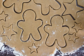 making christmas gingerbread cookies in a kitchen
