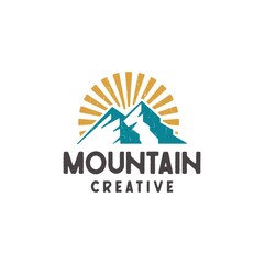 mountain classic logo, vector illustration of a combination of mountain and sun