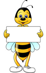 funny bee cartoon with blank sign