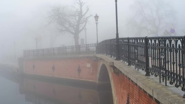 Brick Bridge in Foggy Morning in Gdansk, Poland