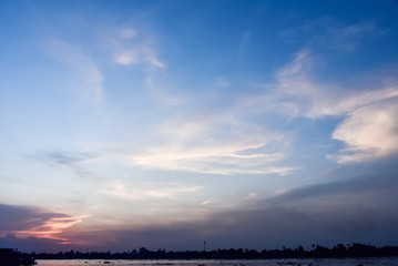Fototapeta na wymiar Evening sky over the Chao Phraya River, Nonthaburi