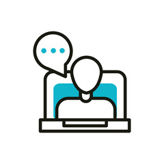 laptop video chat blog social media icon line and fill