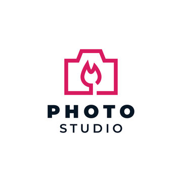Camera with flame illustration concept for logo template design.