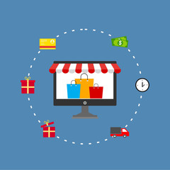 Online shopping banner, mobile app templates, concept vector illustration flat design for web and mobile phone services and apps. Icons
