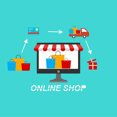 Online shopping banner, mobile app templates, concept vector illustration flat design for web and mobile phone services and apps. Icons