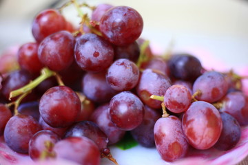 Purple grapes on a white background