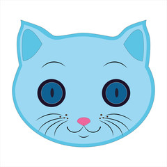 Obraz premium Flat drawing of a cat. An Emoji The face of a blue cat. Signs and symbols of the cat .Vector