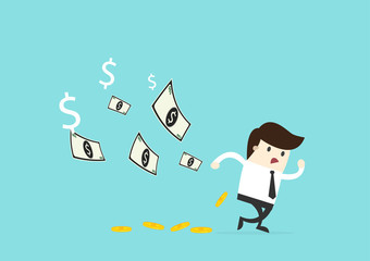 businessman bankruptcy run away with money drop behide,crisis  financial concept