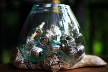 The old light bulb in a glass jar
