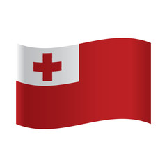 National flag of Tonga: red cross in white square in upper left corner of red field. Tonga flag on a gray background. Vector illustration.