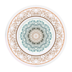 decorative plates for interior design. Empty dish, porcelain plate mock up design. Vector illustration. Decorative plates with Mandala ornament patterns