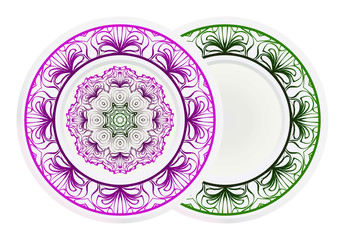 matching decorative plates. Decorative mandala ornament for wall design. Vector illustration