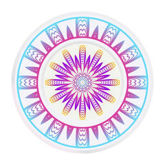 Decorative round frame and floral mandala ornament. Vector illustration. For kitchen decoration