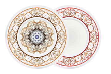Set of round floral frame and mandala ornament. Vector illustration.