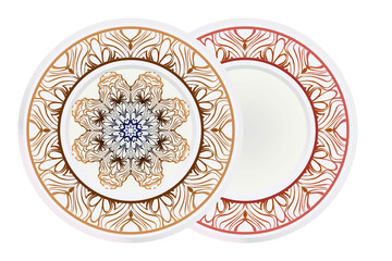 Set of round floral frame and mandala ornament. Vector illustration.