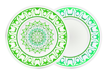 Set of two round decoration frame and Sacred Oriental Mandala. Floral Ornament. Vector Illustration