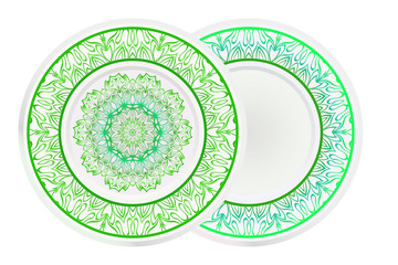 Set of two round decoration frame and Sacred Oriental Mandala. Floral Ornament. Vector Illustration