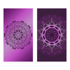 Decorative Template Card with Round Mandala From Floral Elements. Vector Illustration. For Coloring Book, Greeting Card, Invitation. Anti-Stress Therapy Pattern