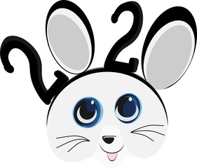 Year 2020 mouse character cartoon for New Year celebration sign