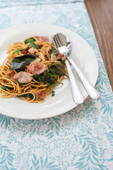 Stir-Fried Spaghetti With Dried Chili And Crispy Bacon
