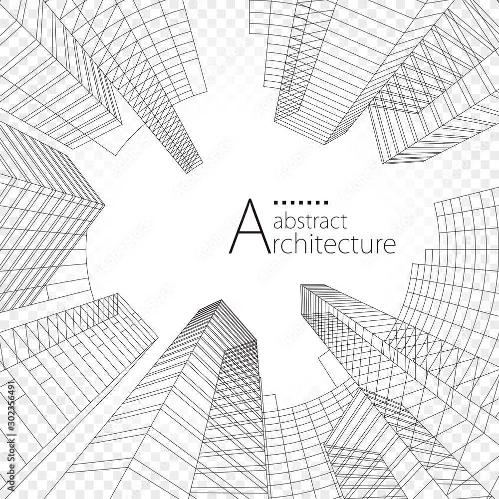 Poster 3d illustration linear drawing, architecture urban building design, architecture modern abstract bac