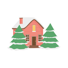 Obraz na płótnie Canvas cute house and trees with snow decoration christmas