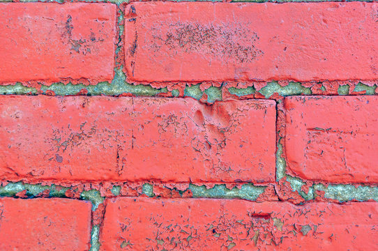 grunge background with a cat footprint imprinted into one of the old bricks