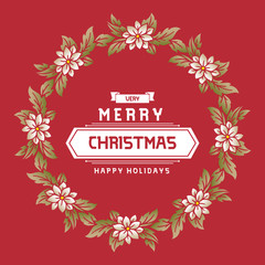 Invitation for christmas happy holiday, with vintage leaf flower frame. Vector