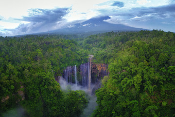 Tumpak Sewu Waterfall with Mount Semeru