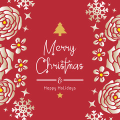 Card collection merry christmas happy holiday, with leaf flower frame ornate. Vector