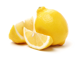 Ripe lemons on white background