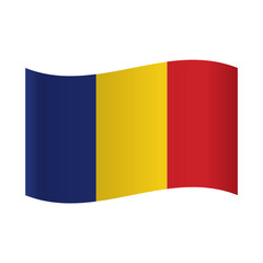 Waving flag of Romania.National flag of Romania: blue, yellow and red vertical stripes.