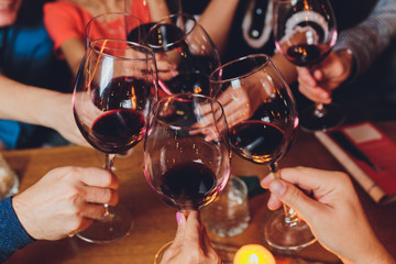 Glasses of red wine. The concept of party and celebration.