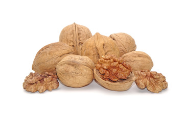 Walnut isolated on white background. Selective focus.