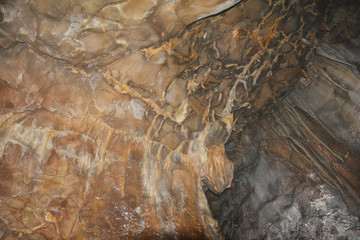 Close up of  Stalactite rock formation in the caves of Cherrapunjee Ecological Project know known as Sohra Plateau of Meghalaya, Shillong, selective focusing
