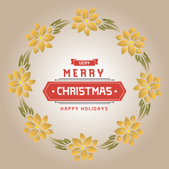 Elegant poster christmas happy holiday, with ornate art of wreath frame. Vector
