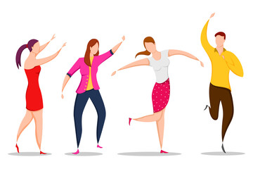 Fototapeta premium easy to edit vector illustration of group of dancing people friend colleague celebrating birthday, new year disco dance holiday