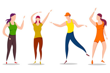 easy to edit vector illustration of group of dancing people friend colleague celebrating birthday, new year disco dance holiday