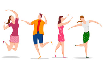 Fototapeta premium easy to edit vector illustration of group of dancing people friend colleague celebrating birthday, new year disco dance holiday