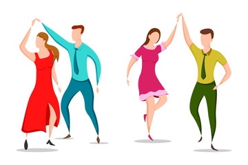 easy to edit vector illustration of group of dancing people friend colleague celebrating birthday, new year disco dance holiday