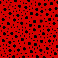 Ladybug dots seamless pattern, ladybird bug polka dot print for textile, fashion, scrapbook paper, wallpaper. Black circles on bright red as beetle spots decoration. Vector summer or spring design